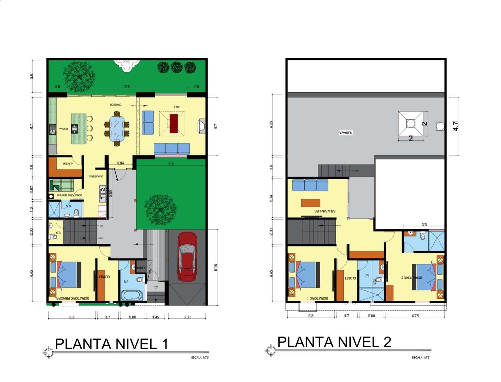 plano Distribución de los niveles 1 y 2